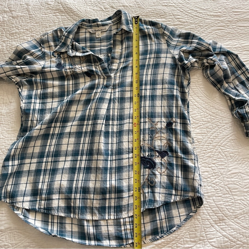 Tantrums Pullover Collared Plaid Embroidered Flan… - image 6
